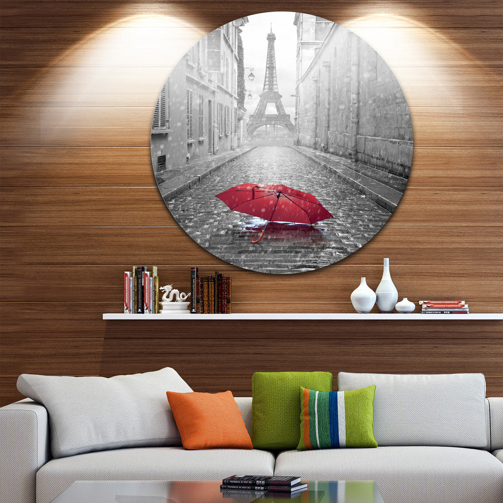 Eiffel View From Paris Street, Cityscape Photo Disc Metal Wall Art, 36"