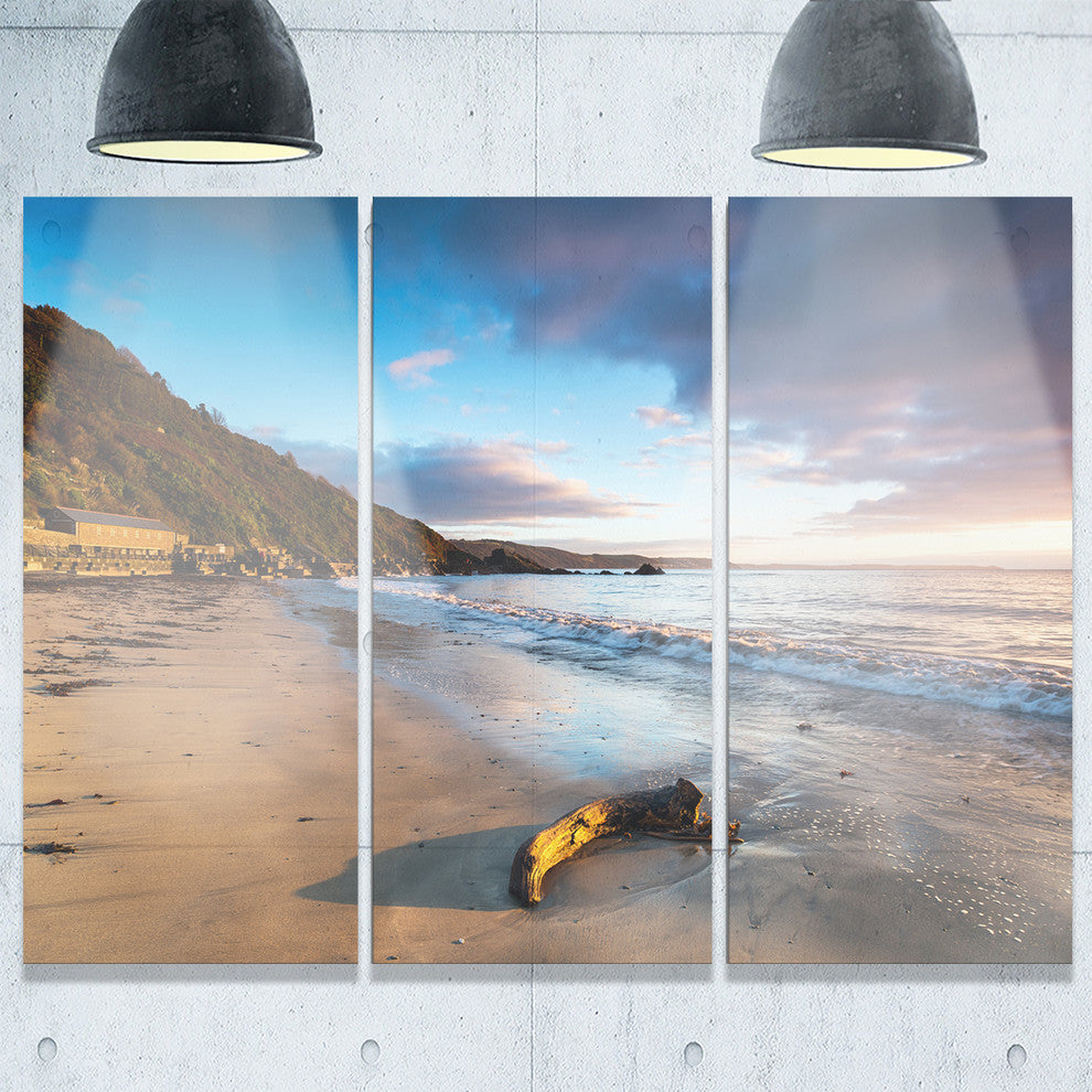 "Looe Cornwall Beach at Sunrise" Beach Metal Wall Art, 3 Panels, 36"x28"