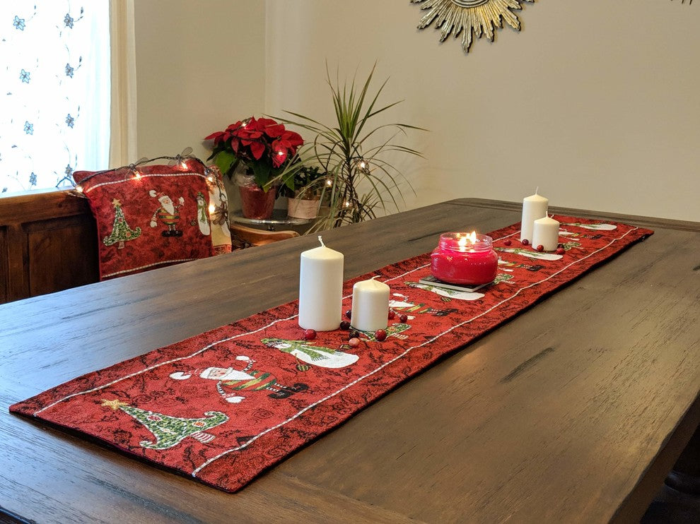 Here Comes Santa Claus Vintage Woven Christmas Tapestry Table Runner, 13x90