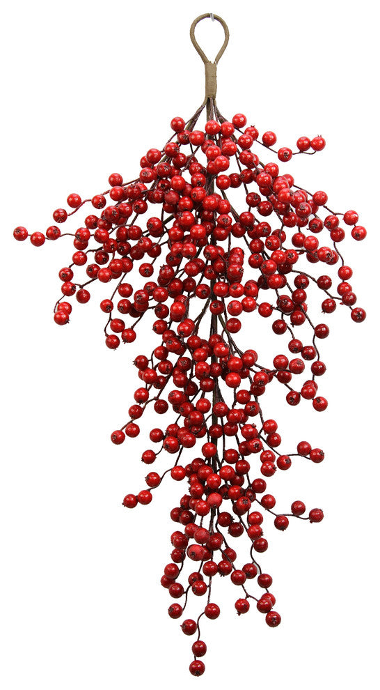 30"  Faux Waterproof Red Berry Christmas Teardrop