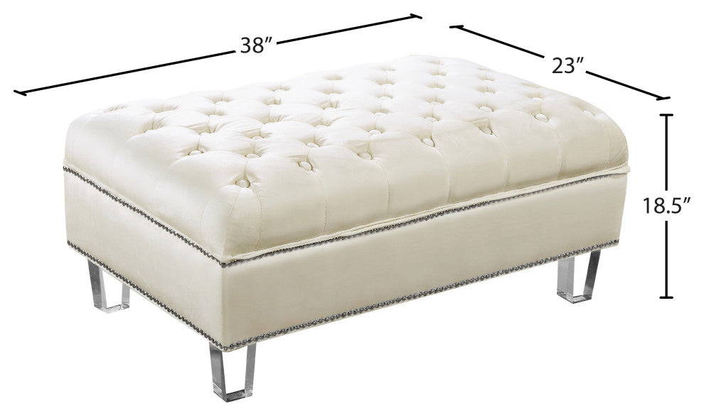 Lucas Velvet Upholstered Ottoman, Cream