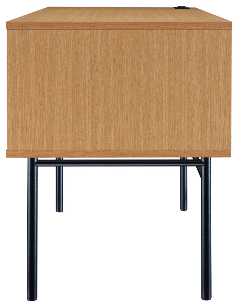 Denmark Executive Desk With Power, Natural Finish