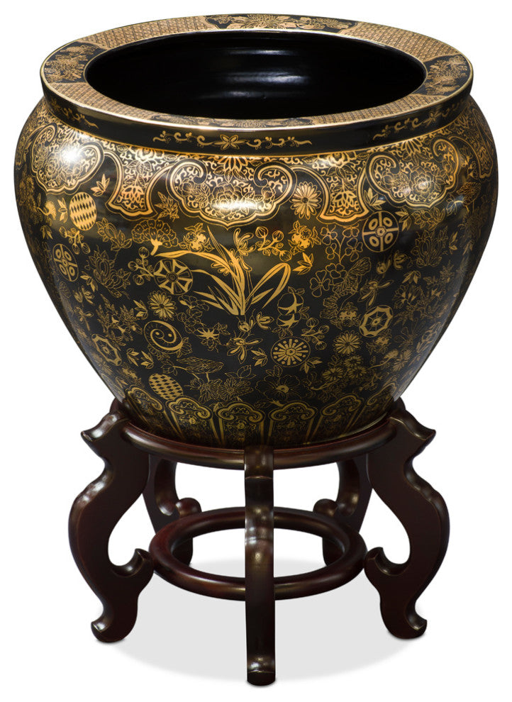 Hand-Painted Decorative Fishbowl Planter, With Stand