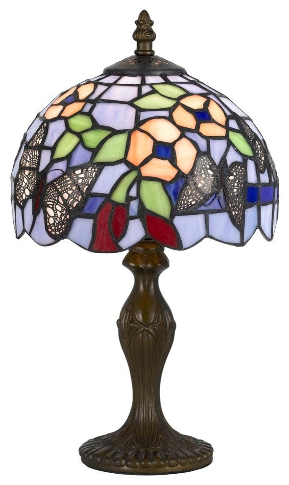 40W Tiffany Lamp with Zinc Cast Base, Antique Brass Finish