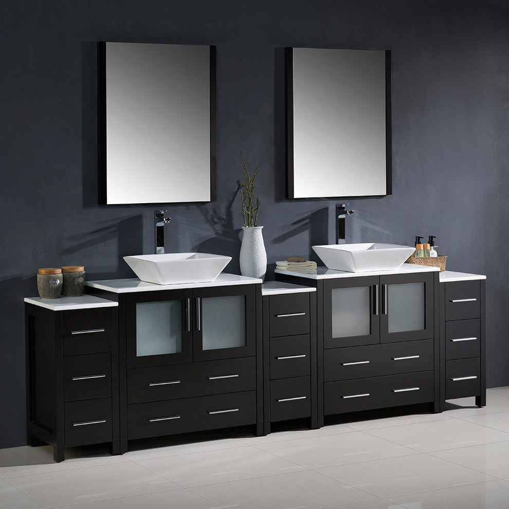 Torino 96" Espresso Modern Double Sink Bathroom Vanity, Faucet FFT3112BN