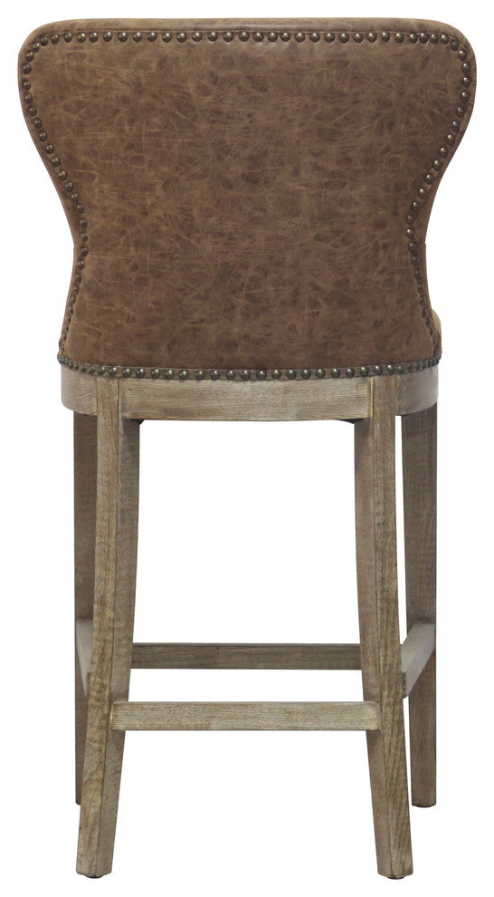 Dorsey Bar/ Counter Stool Drift Wood Legs, Nubuck Chocolate, Counter Stool, Faux Leather