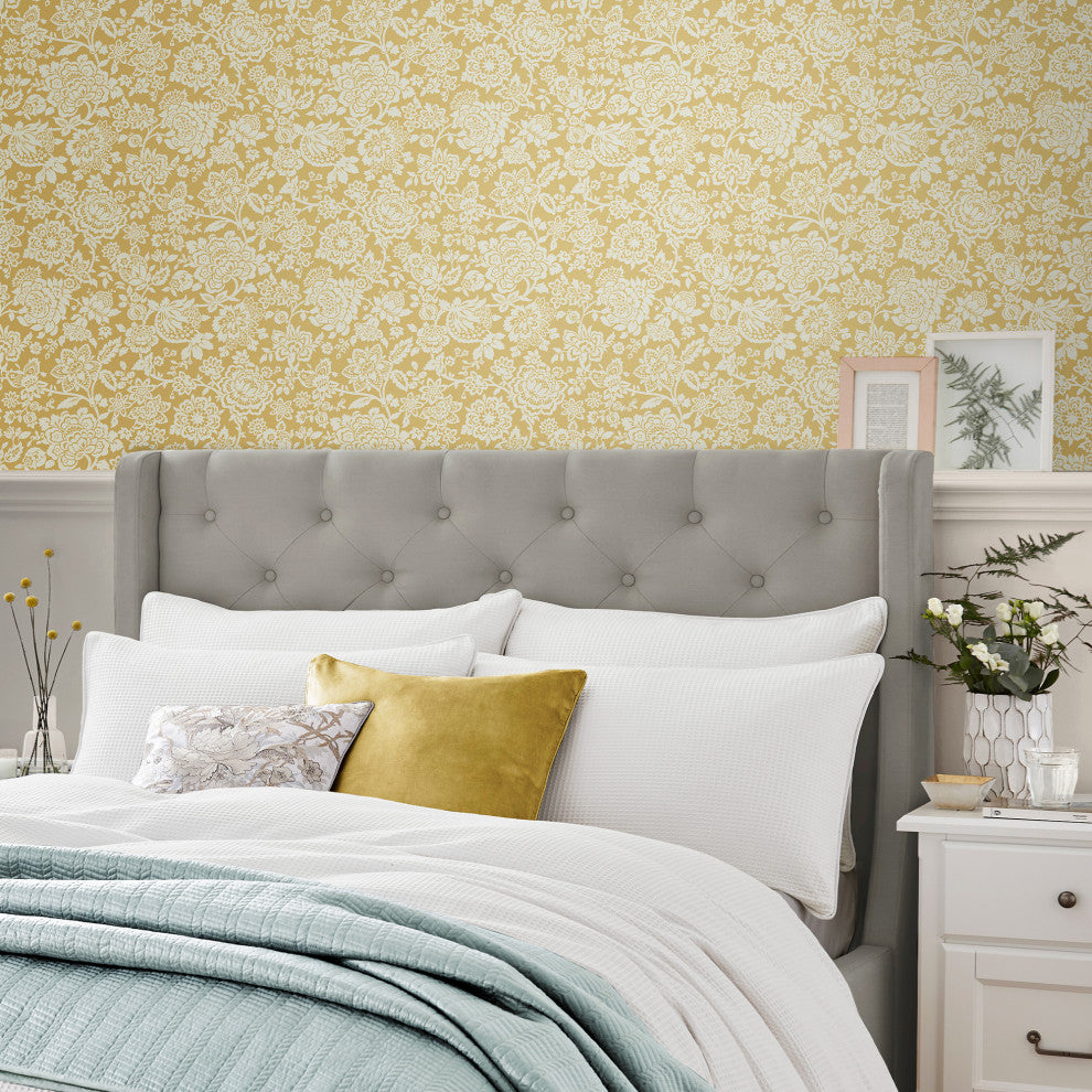 Laura Ashley Trailing Laurissa Wallpaper, Pale Ochre Yellow