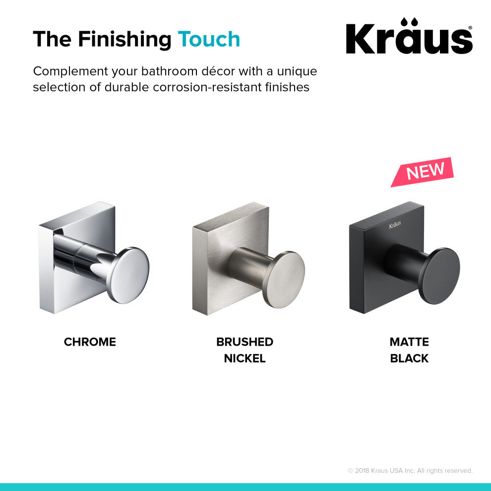 Ventus Bathroom Robe and Towel Hook, Matte Black