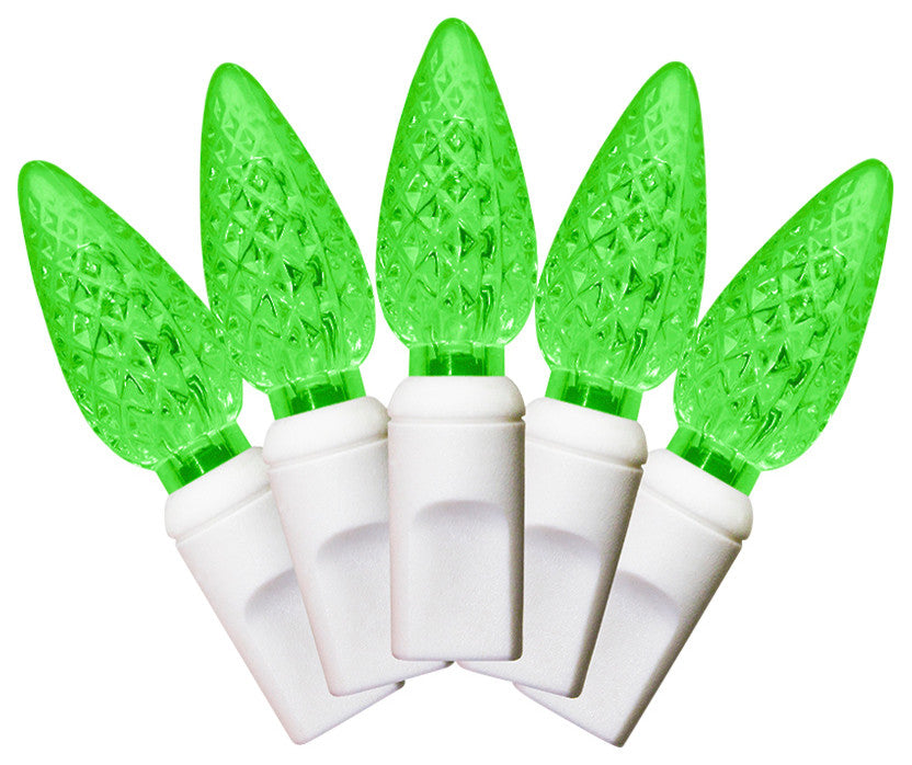 35 C6 Frosted Green LED Lights 4" Spacing On White Wire