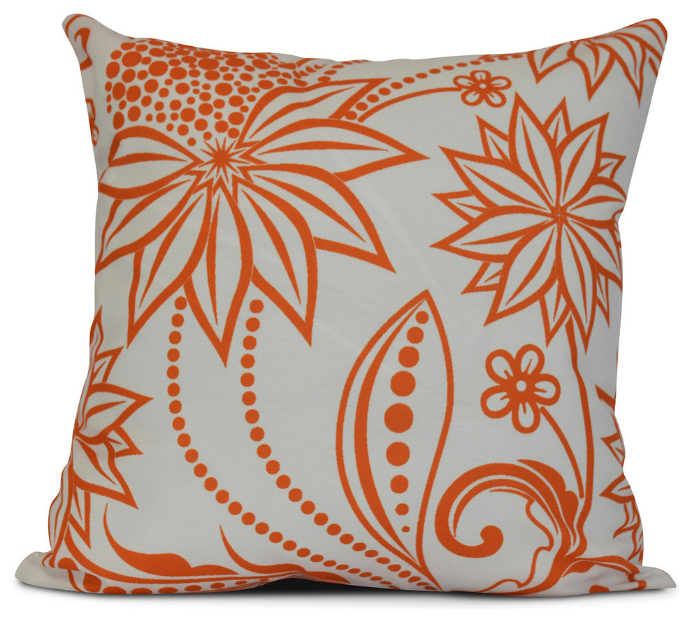 16x16", Floral Outdoor Pillow, Orange