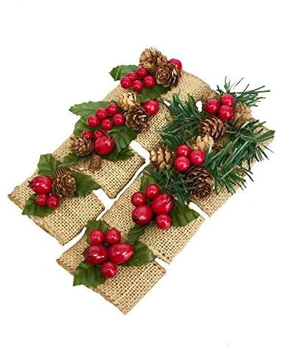 Christmas Napkin Ring Burlap Christmas Picks, Set of 16