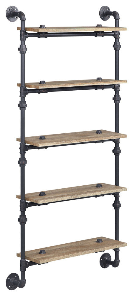 ACME Brantley Wall Rack With 5 Shelves, Oak and Sandy Black Finish