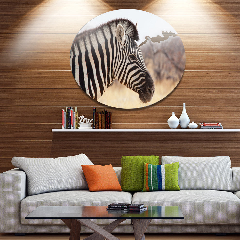 Beautiful Zebra In Forest, Animal Disc Metal Artwork, 11"