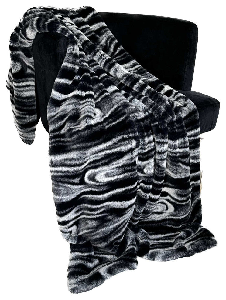 Plutus Black White Galaxy Faux Fur Throw Blanket, 102"L x 116"W Cal King