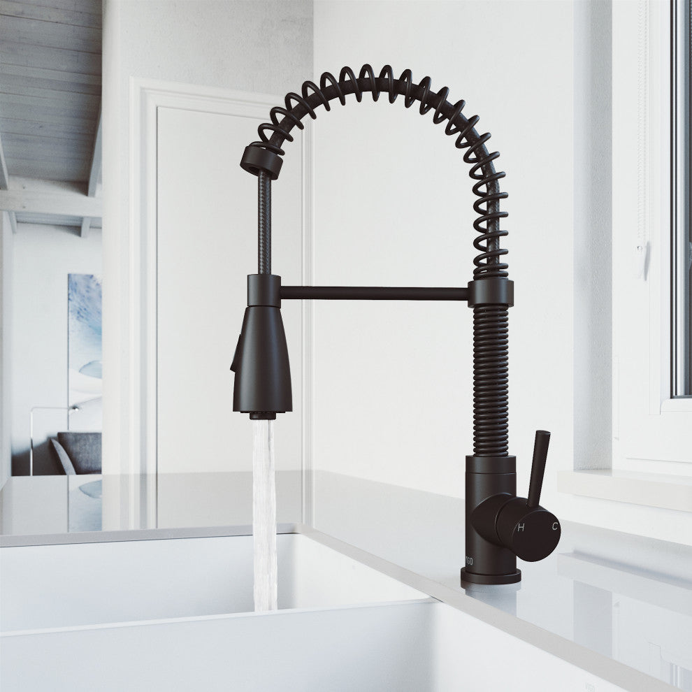 VIGO Brant 19" H Single Handle Pull-Down Sprayer Kitchen Faucet, Matte Black, Without Extras