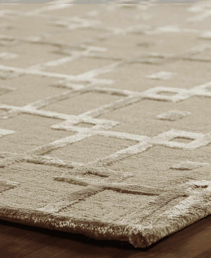 Metro Velvet Hand-Knotted New Zealand Wool and Viscose Beige Area Rug, 8'x10'