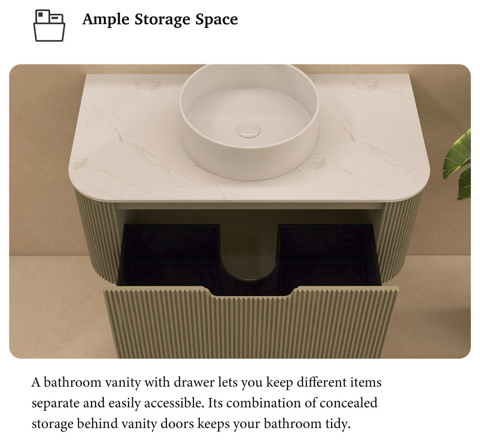 Wall-Mounted Bathroom Vanity With White Round Ceramic Basin, Light Green, 36"
