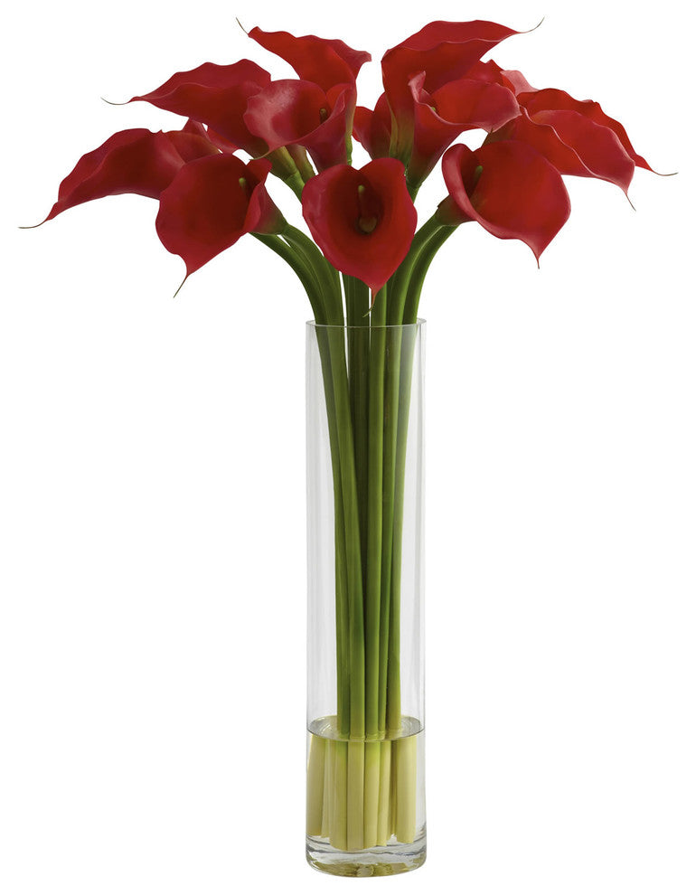 Red Calla Lily With Large Cylinder Vase