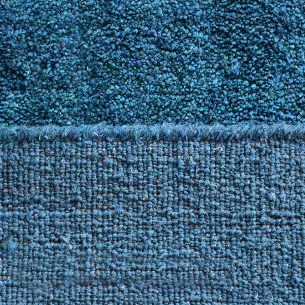 Hand Knotted Loom Silk Mix Area Rug Solid Blue