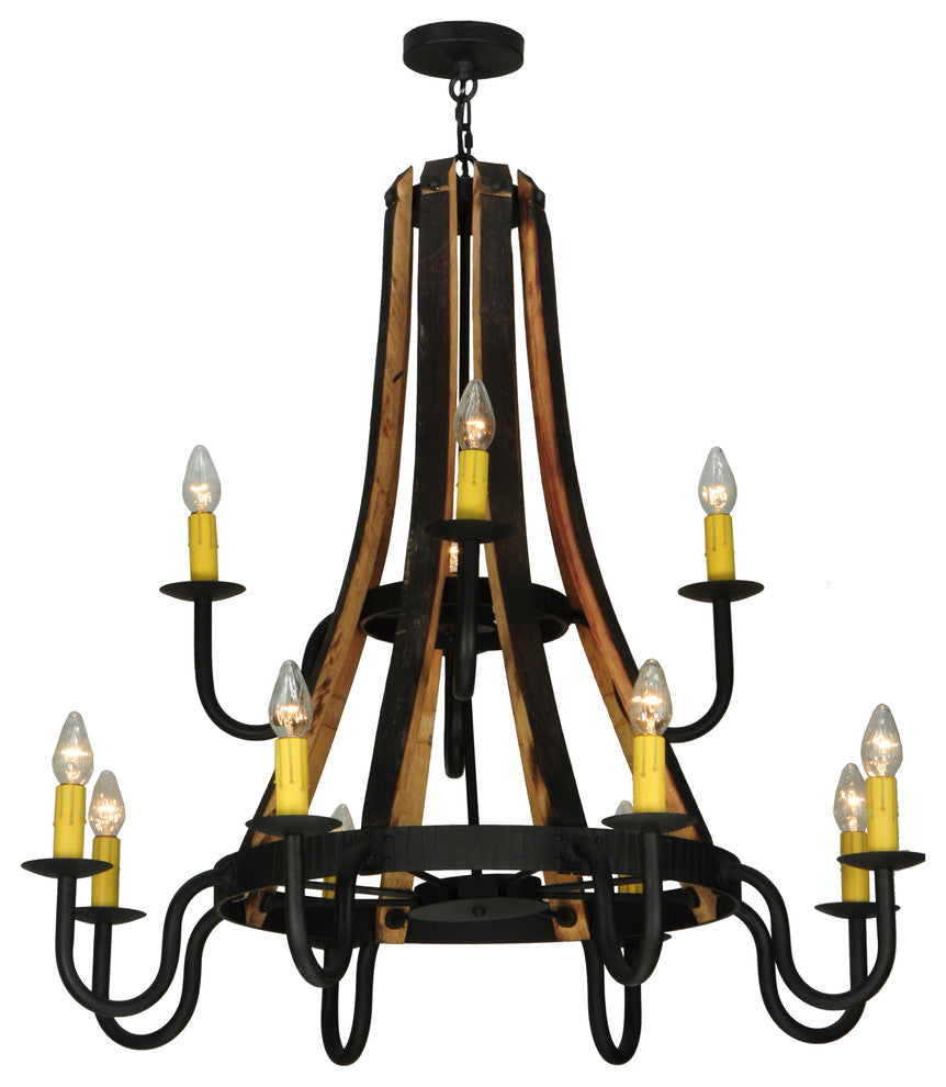 44W Barrel Stave Madera 12 LT Two Tier Chandelier