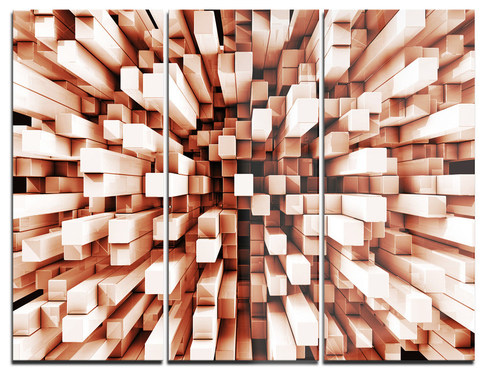 "Reflective Checkered Cube" Metal Wall Art, 3 Panels, 36"x28"