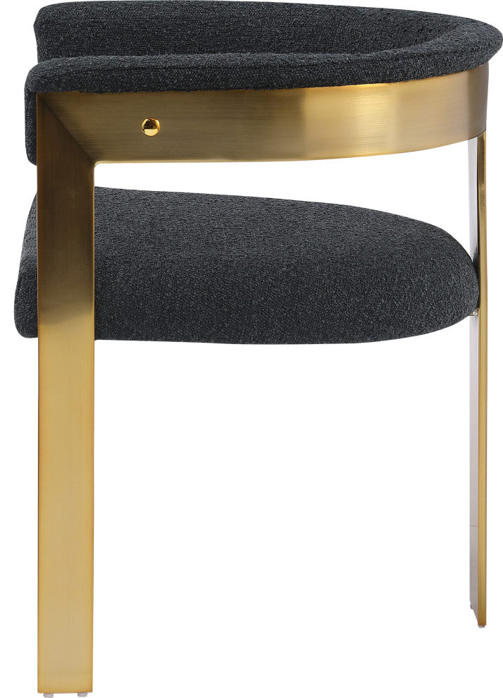 Romeo Upholstered Dining Chair, Set of 2, Black, Boucle Fabric, Brushed Gold
