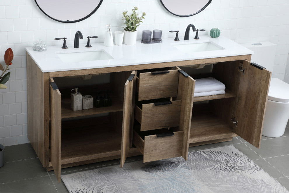 Bethany 72" Double Bathroom Vanity, Natural Oak