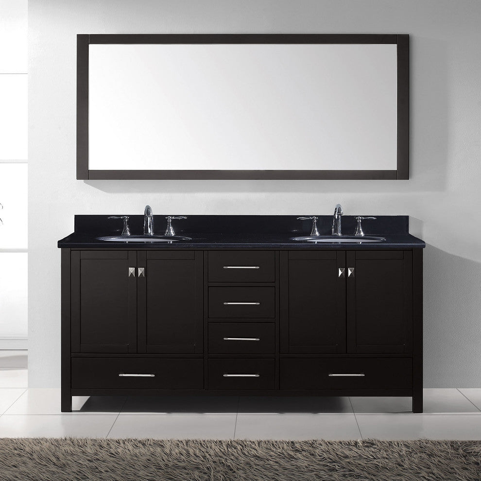 Virtu Caroline Avenue 72" Double Bathroom Vanity, Espresso, Mirror
