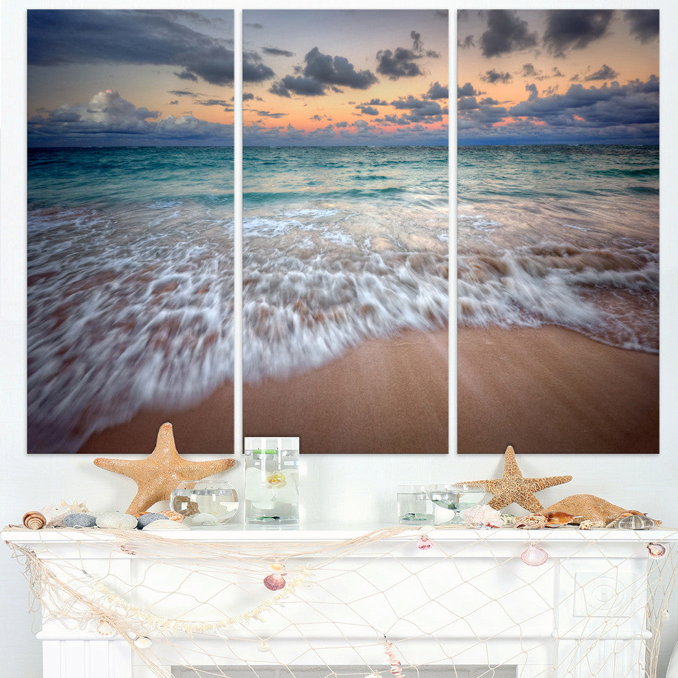 "Waves Crashing Serene Seashore" Metal Wall Art, 3 Panels, 36"x28"
