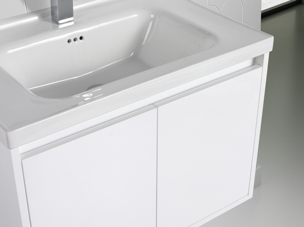 Wall Mounted Bathroom Vanity, Glossy White, 28'' W/ Sink