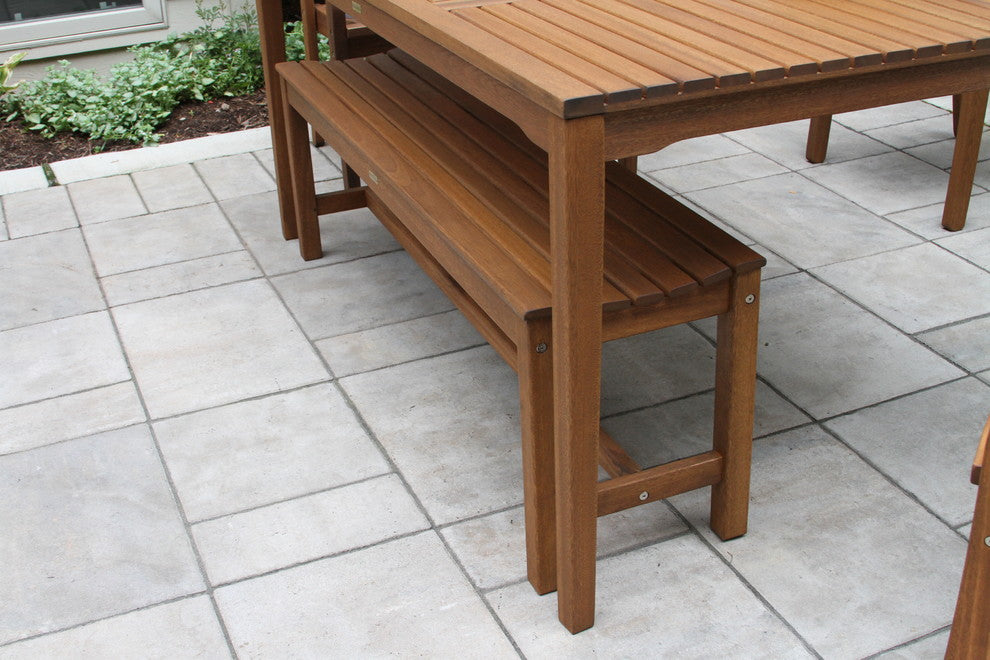 6-Piece Eucalyptus Dining Set With Grey Wicker Stacking Armchairs