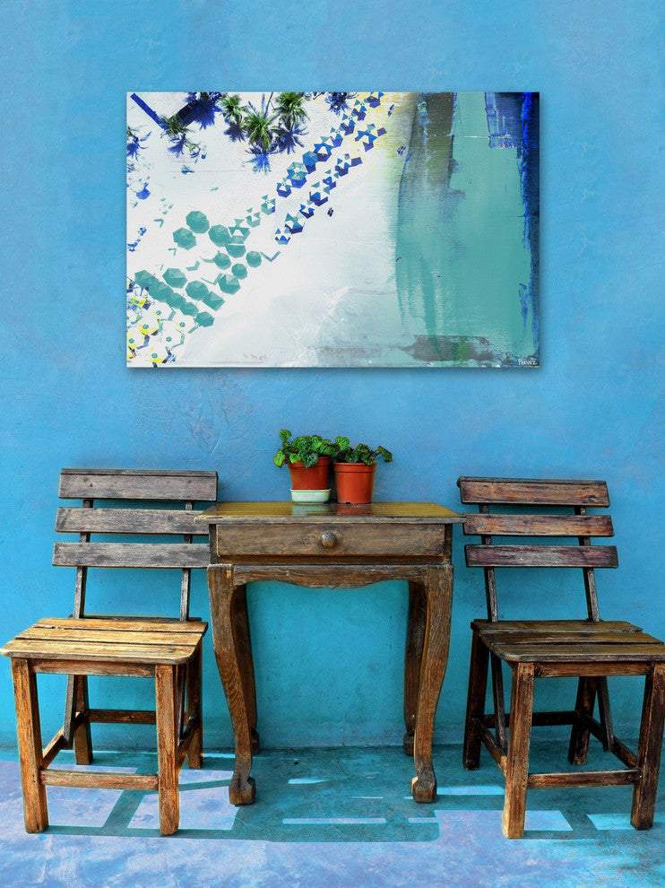 "Umbrella Blues" Painting Print on Wrapped Canvas, 36"x24"