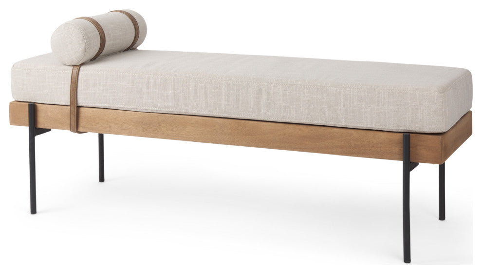 Colburne Cream Fabric WithBrown Wood Bench