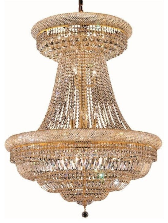 Elegant Primo Foyer Hall Light, Gold Finish With Royal Cut Crystal