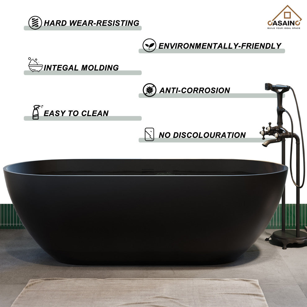 59in Solid Surface Freestanding Bathtub in Matte Black, 59in