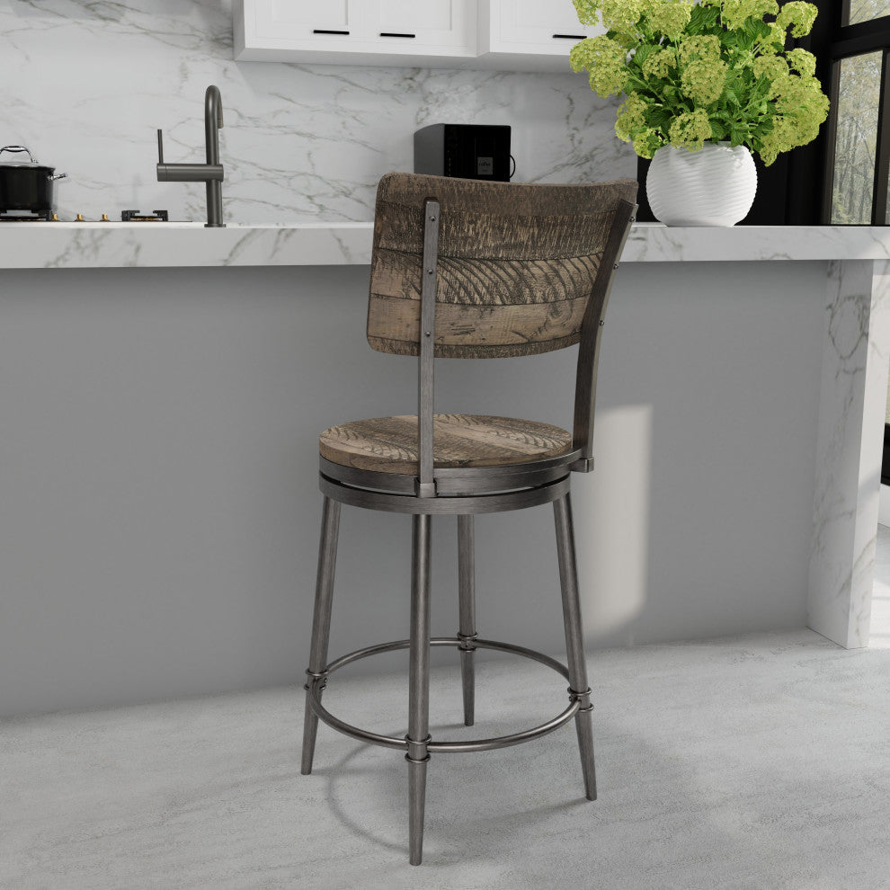 Hillsdale Jennings Wood and Metal Counter Height Swivel Stool with Wood Seat