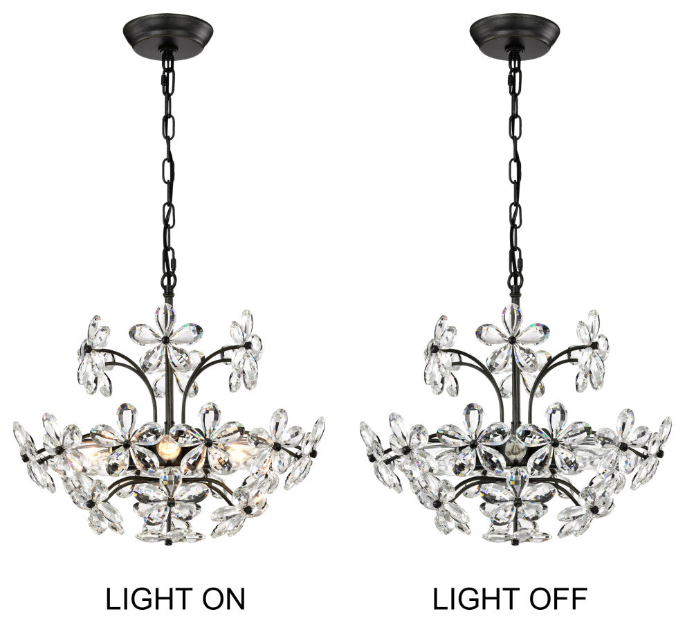 Almira 6 Lights Antique Black Daisy Flower Crystal Chandelier