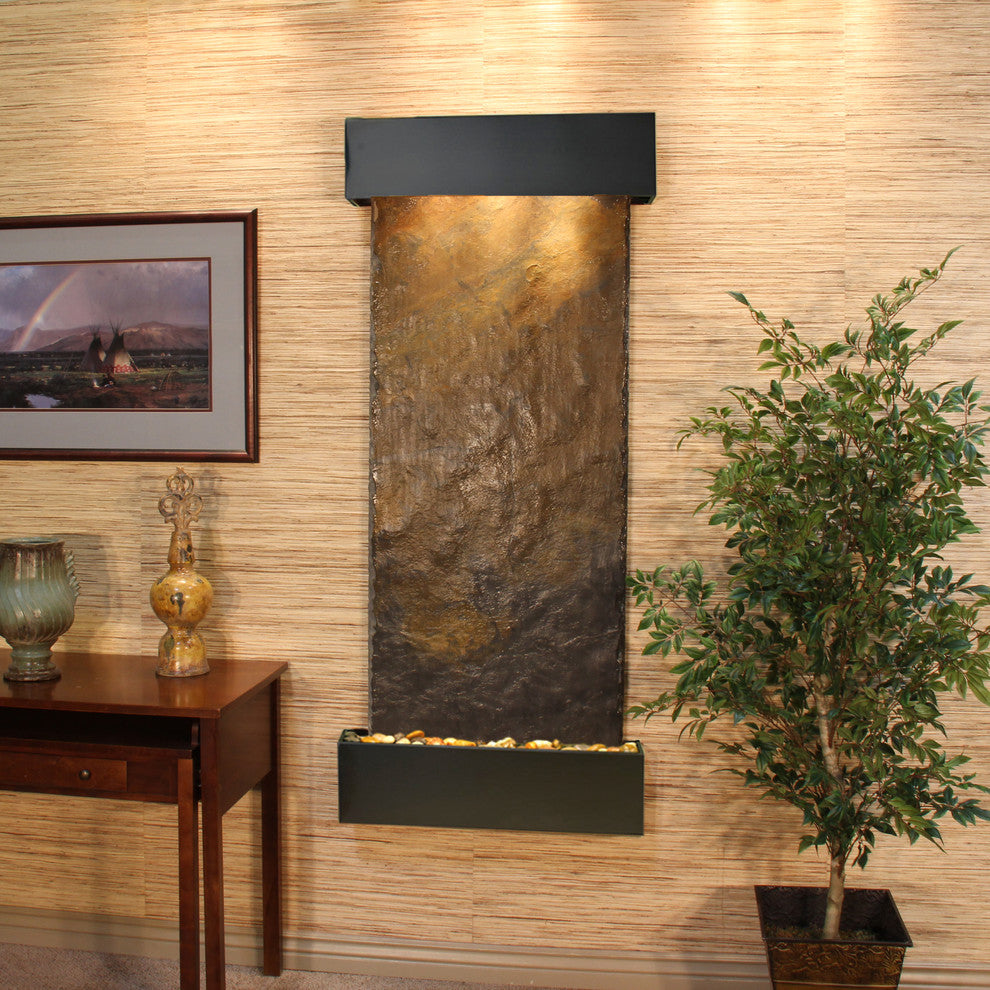 Inspiration Falls Water Fountain, Multi-Color Slate, Blackened Copper, Square