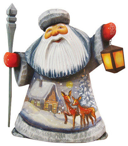 Artistic Wood Carved Kind Deer Santa Claus Sculpture