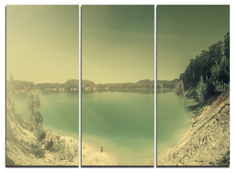"Blurred Sea With Mountain Views" Metal Wall Art, 3 Panels, 36"x28"
