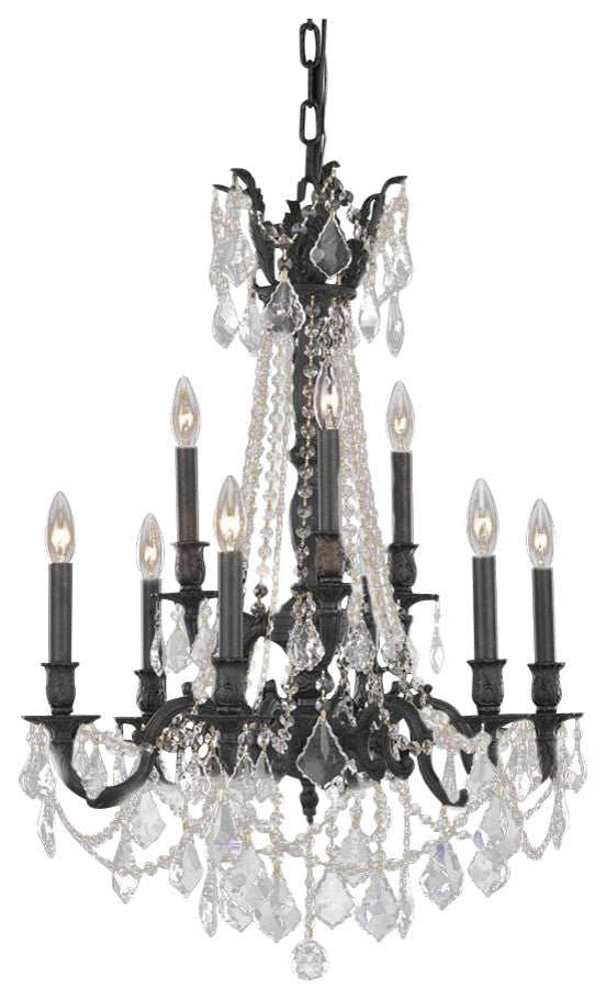 Elegant Rosalia Dining Room Light, Dark Bronze Finish With Royal Cut Crystal