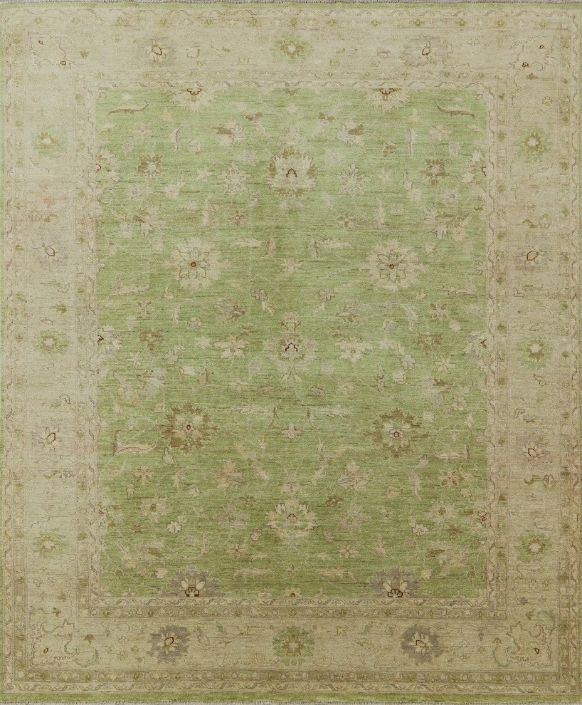 8'x10' Traditional Green Chobi Oriental Area Rug, W2286