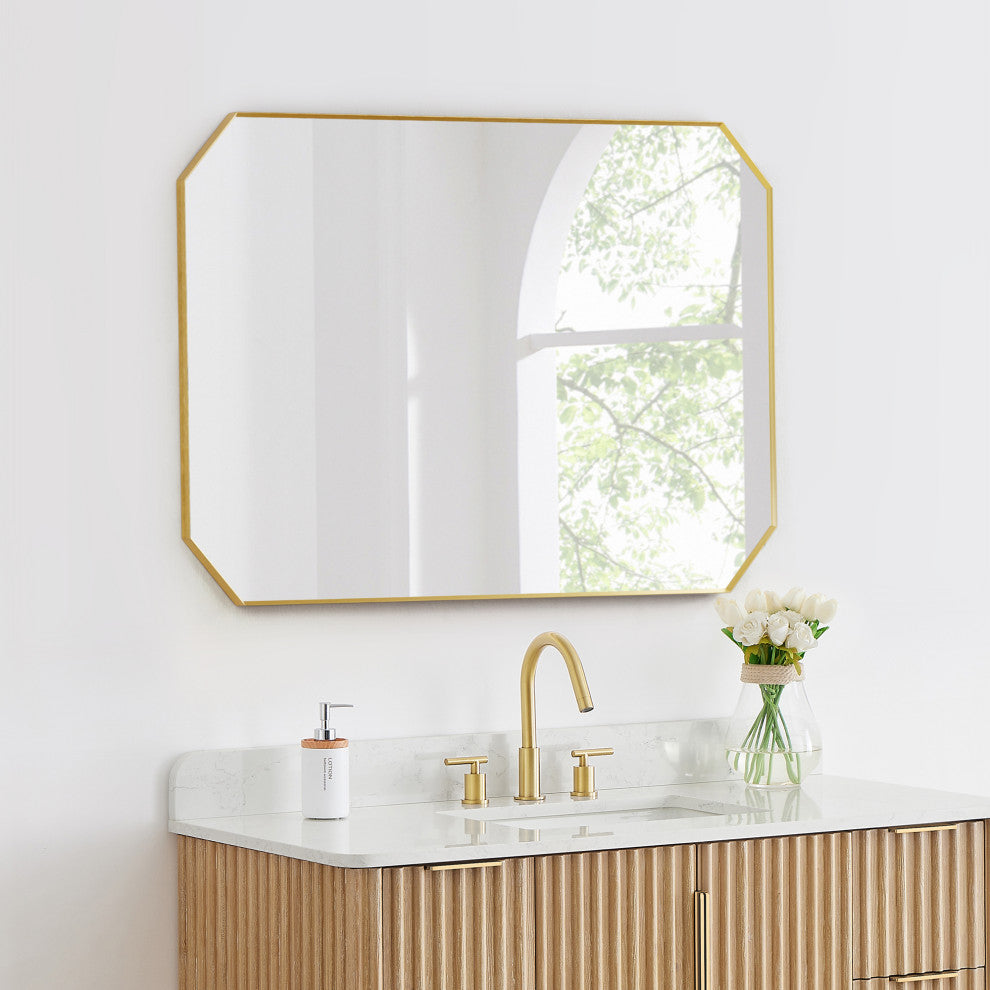 Allure Octagon Framed Bathroom Wall Mirror, Brushed Gold, 48"