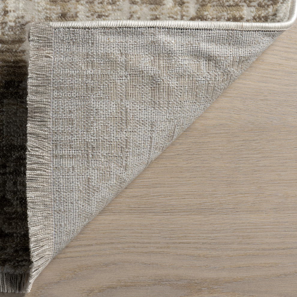 Saturdays Geometric Fringed Area Rug, Light Beige 4' x 5' 7"