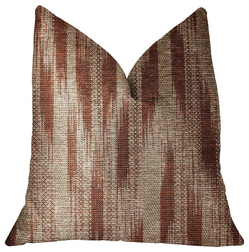 Stormy Pine Orange and Beige Luxury Throw Pillow, 16"x16"