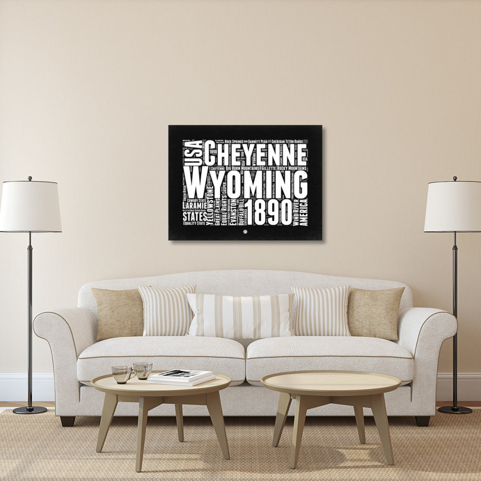 "Wyoming Black and White Map" Fine Art Print