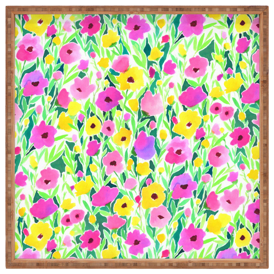 Deny Designs Jacqueline Maldonado Flower Field Pink Yellow Square Tray