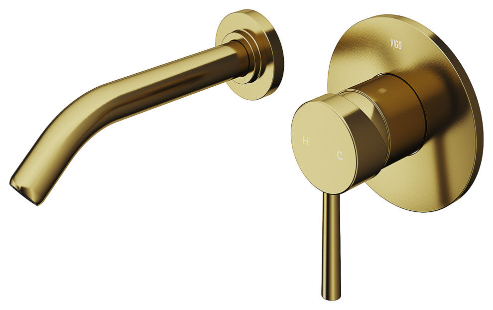 VIGO Olus 5" H Single Handle Wall Mount Bathroom Faucet, Matte Brushed Gold