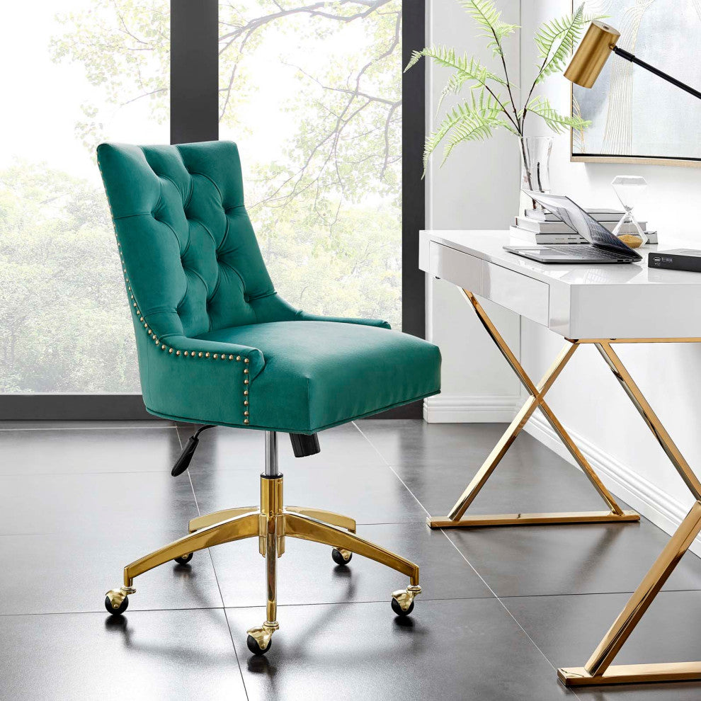 Regent Tufted Performance Velvet Office Chair Gold Teal -4571