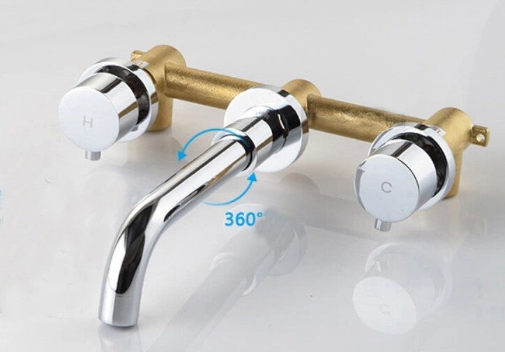Paros Wall Mount Double Handle Bathroom Sink Faucet